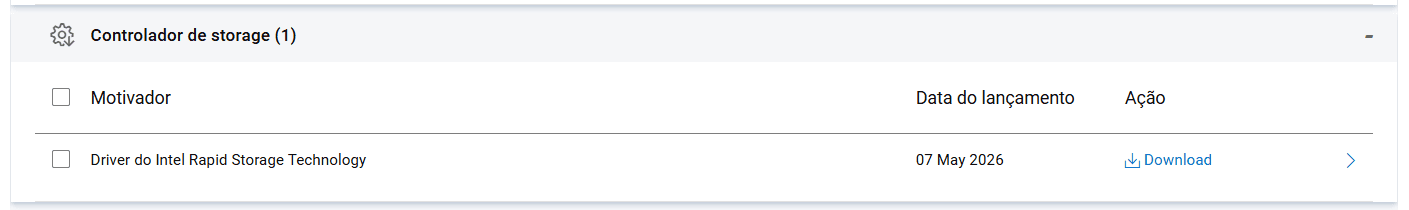 Exemplo de driver Intel RST VMD