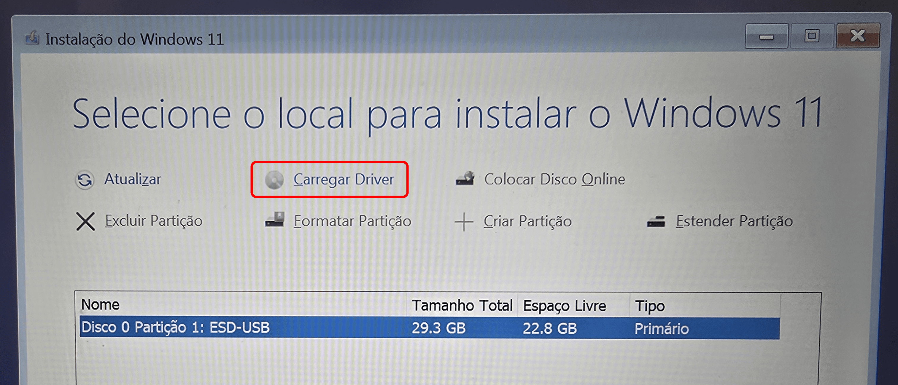 Carregar Driver no instalador do Windows