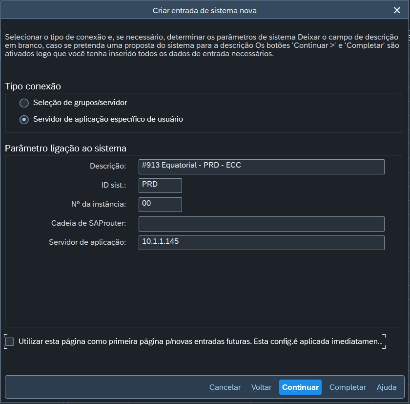 Preenchimento dos dados do servidor